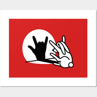 Funny rabbit shadow hand ROCK music HARD ROCK fan Posters and Art